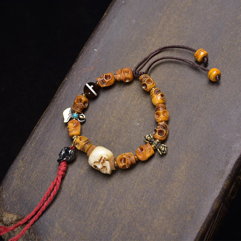 Buddha Stones, perle di osso tibetano, guscio di cocco, braccialetto della felicità del Signore della Foresta dei Cadaveri - Image 6