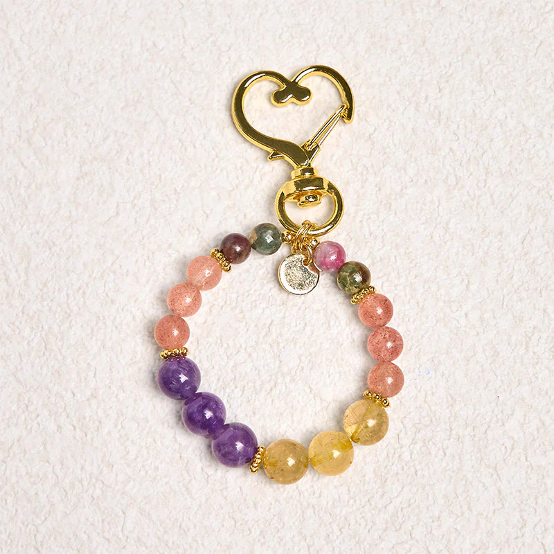 Buddha Stones, perle di quarzo fragola naturale, ametista, citrino, portachiavi dell'amore, decorazione da appendere - Image 2