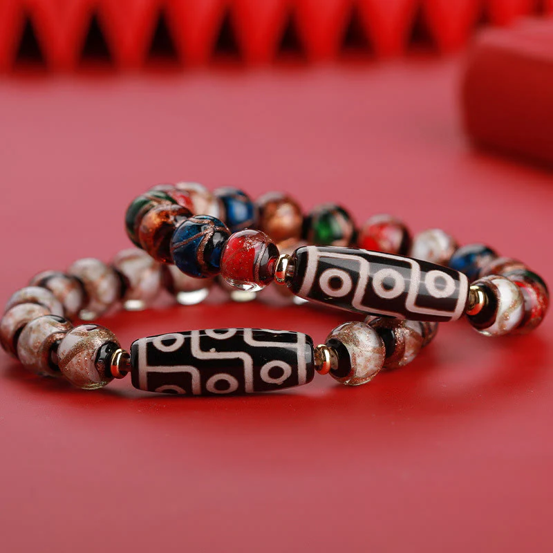 Buddha Stones Perlina Dzi tibetana a nove occhi Perlina Dzi a tre occhi Perlina di vetro Liuli Braccialetto della ricchezza - Image 10
