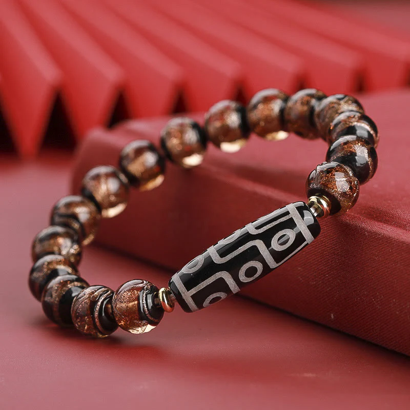 Buddha Stones Perlina Dzi tibetana a nove occhi Perlina Dzi a tre occhi Perlina di vetro Liuli Braccialetto della ricchezza - Image 15