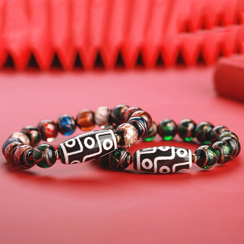 Buddha Stones Perlina Dzi tibetana a nove occhi Perlina Dzi a tre occhi Perlina di vetro Liuli Braccialetto della ricchezza - Image 2