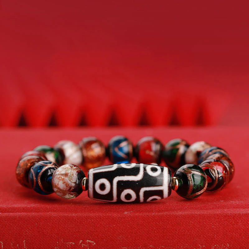 Buddha Stones Perlina Dzi tibetana a nove occhi Perlina Dzi a tre occhi Perlina di vetro Liuli Braccialetto della ricchezza - Image 3