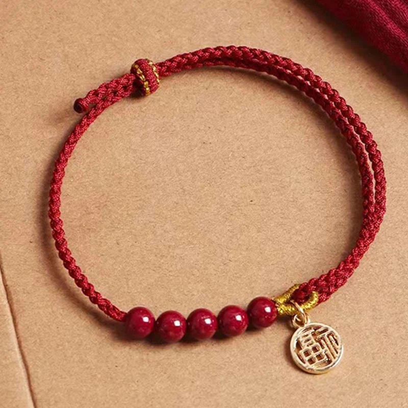 Buddha Stones, perline di carattere Fu, benedizione, braccialetto intrecciato fatto a mano con filo rosso - Image 14