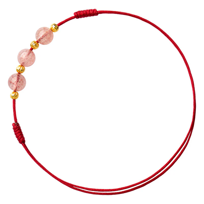 Buddha Stones Perline di cristallo di fragola Cavigliera con corda rossa portafortuna - Image 5