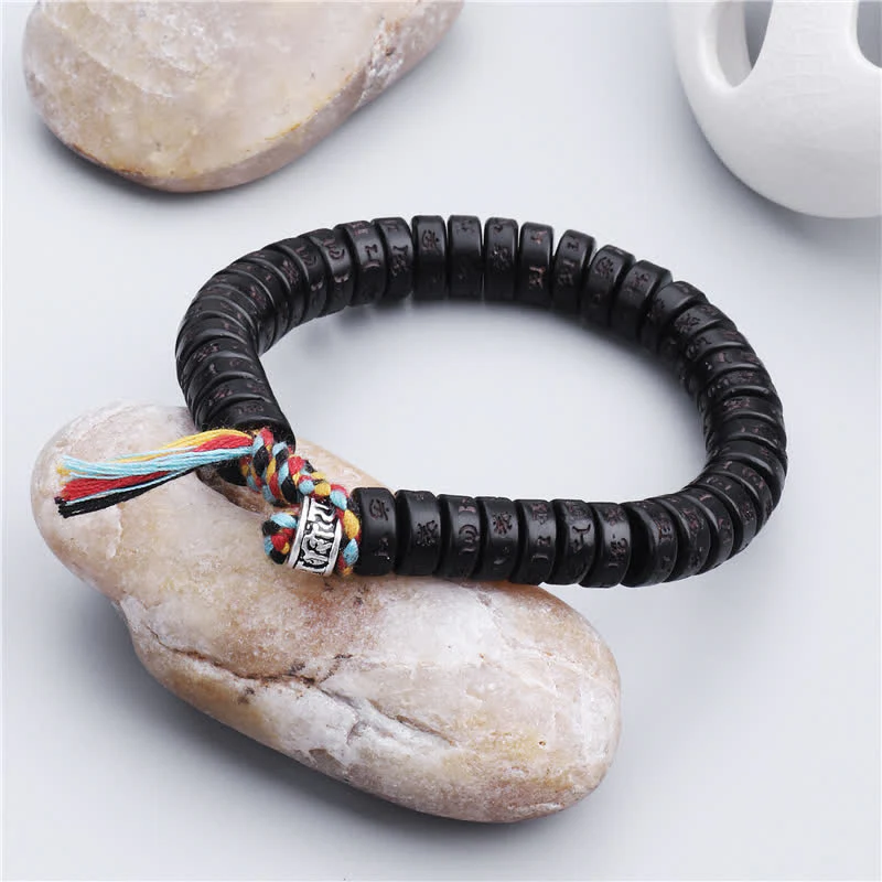 Buddha Stones Perline di guscio di cocco tibetano Braccialetto della felicità con mantra Om Mani Padme Hum inciso - Image 2