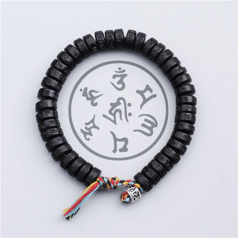 Buddha Stones Perline di guscio di cocco tibetano Braccialetto della felicità con mantra Om Mani Padme Hum inciso - Image 4