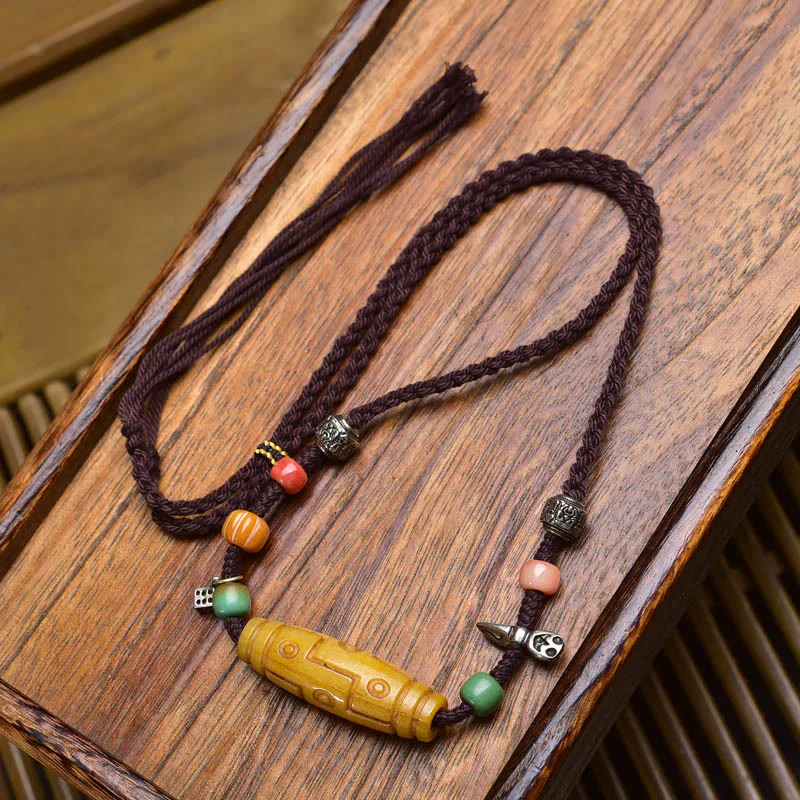 Buddha Stones, perline Dzi a nove occhi in rame, perline in osso, pendenti per collana, fortuna ed equilibrio