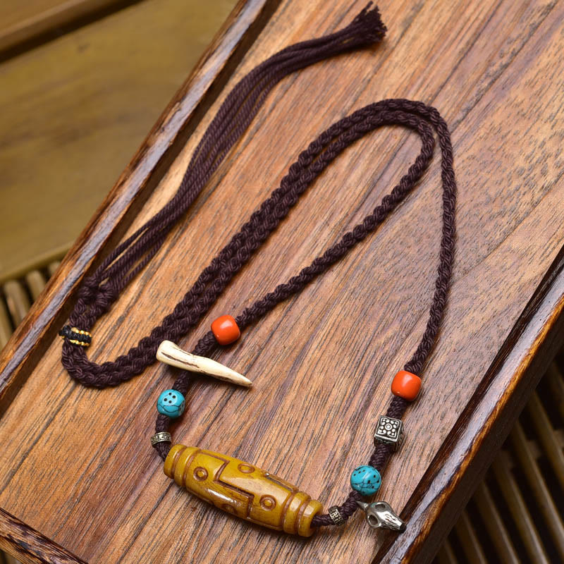 Buddha Stones, perline Dzi a nove occhi in rame, perline in osso, pendenti per collana, fortuna ed equilibrio - Image 2