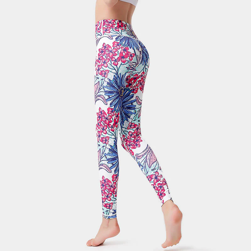 Buddha Stones Petali di fiori colorati Foglie Stampa Sport Esercizio Fitness Vita alta Leggings Pantaloni da yoga da donna - Image 10