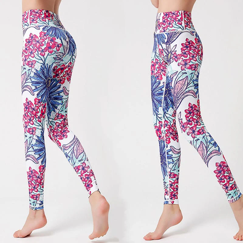 Buddha Stones Petali di fiori colorati Foglie Stampa Sport Esercizio Fitness Vita alta Leggings Pantaloni da yoga da donna - Image 11