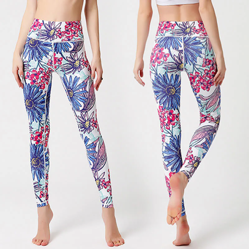 Buddha Stones Petali di fiori colorati Foglie Stampa Sport Esercizio Fitness Vita alta Leggings Pantaloni da yoga da donna - Image 12