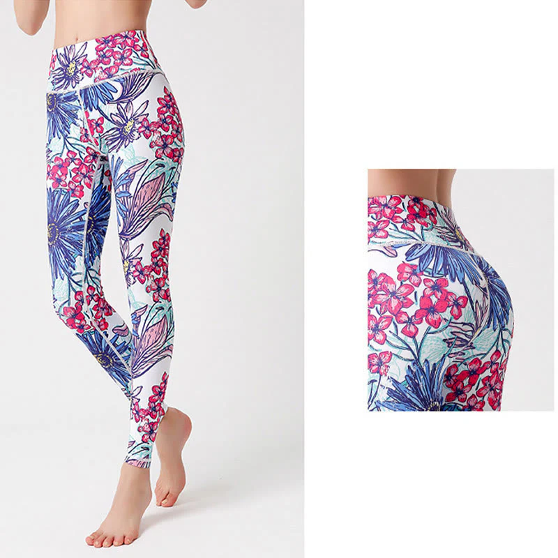Buddha Stones Petali di fiori colorati Foglie Stampa Sport Esercizio Fitness Vita alta Leggings Pantaloni da yoga da donna - Image 13