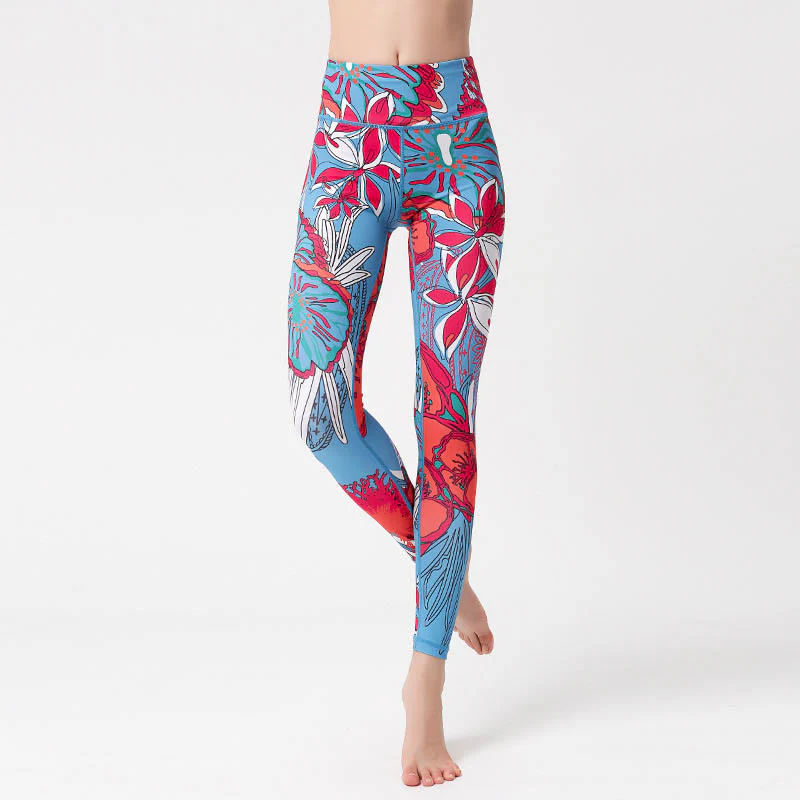 Buddha Stones Petali di fiori colorati Foglie Stampa Sport Esercizio Fitness Vita alta Leggings Pantaloni da yoga da donna - Image 15