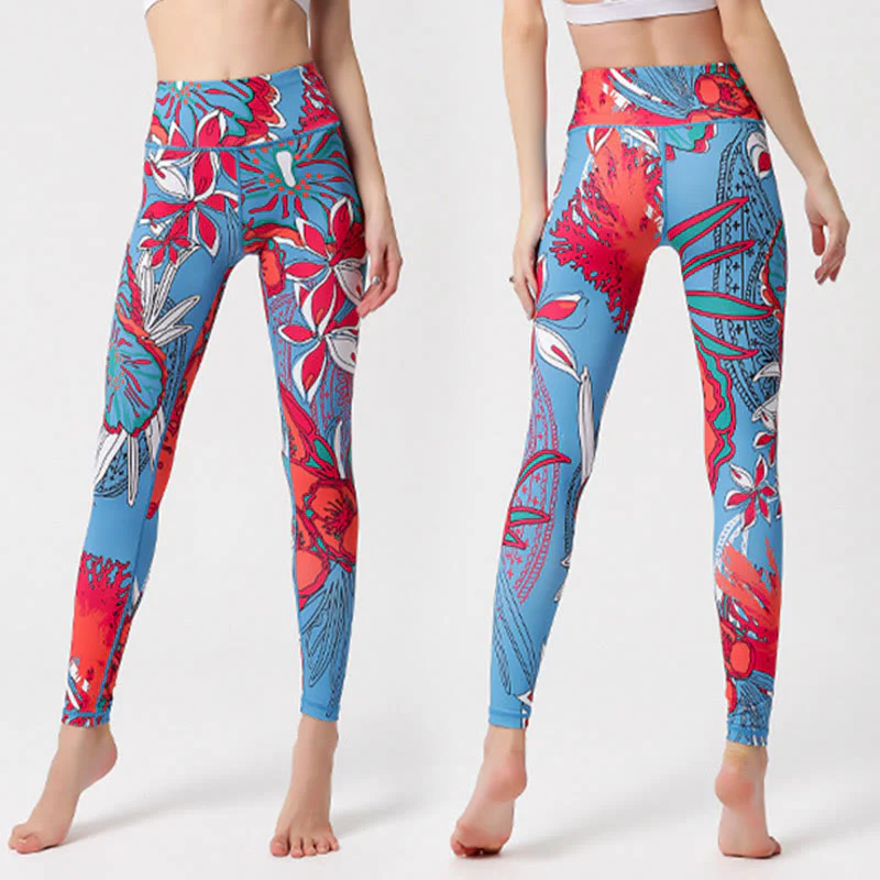 Buddha Stones Petali di fiori colorati Foglie Stampa Sport Esercizio Fitness Vita alta Leggings Pantaloni da yoga da donna - Image 17