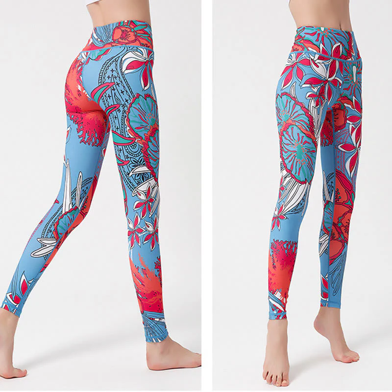 Buddha Stones Petali di fiori colorati Foglie Stampa Sport Esercizio Fitness Vita alta Leggings Pantaloni da yoga da donna - Image 18
