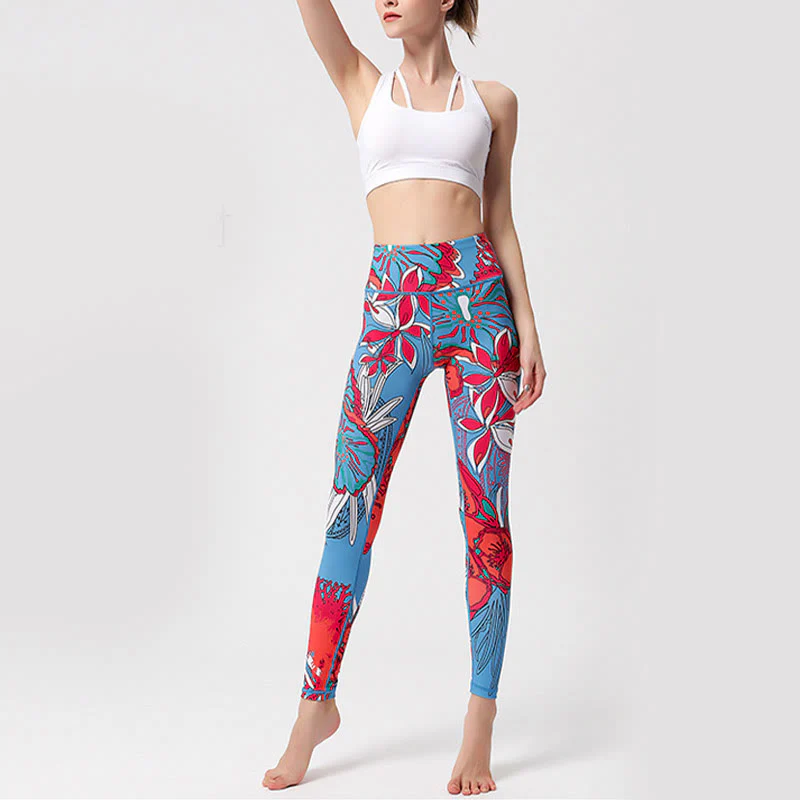 Buddha Stones Petali di fiori colorati Foglie Stampa Sport Esercizio Fitness Vita alta Leggings Pantaloni da yoga da donna - Image 19