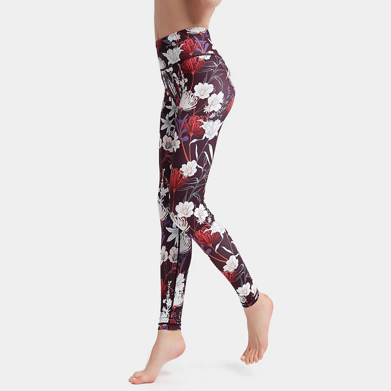 Buddha Stones Petali di fiori colorati Foglie Stampa Sport Esercizio Fitness Vita alta Leggings Pantaloni da yoga da donna - Image 2