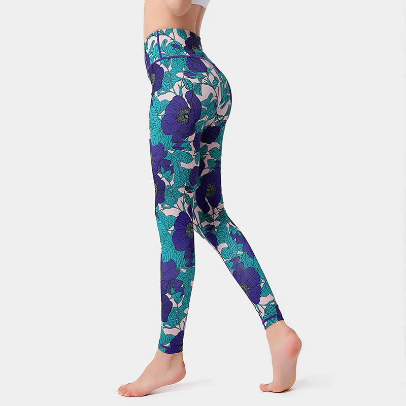 Buddha Stones Petali di fiori colorati Foglie Stampa Sport Esercizio Fitness Vita alta Leggings Pantaloni da yoga da donna - Image 25