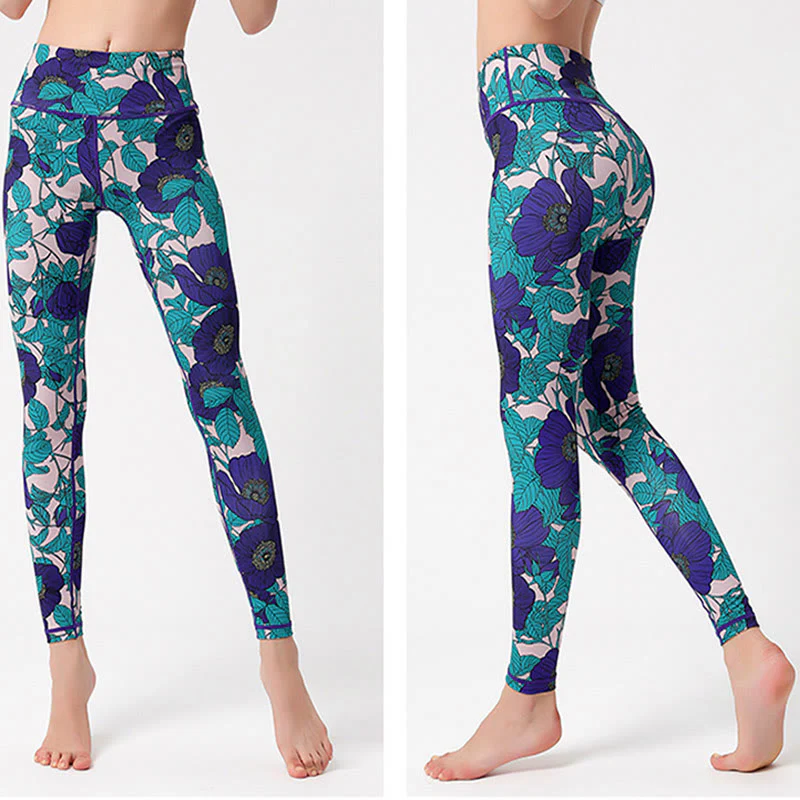 Buddha Stones Petali di fiori colorati Foglie Stampa Sport Esercizio Fitness Vita alta Leggings Pantaloni da yoga da donna - Image 26