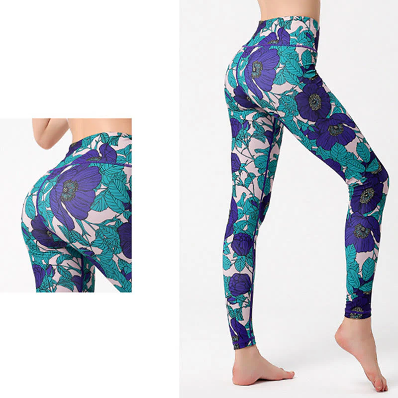 Buddha Stones Petali di fiori colorati Foglie Stampa Sport Esercizio Fitness Vita alta Leggings Pantaloni da yoga da donna - Image 27
