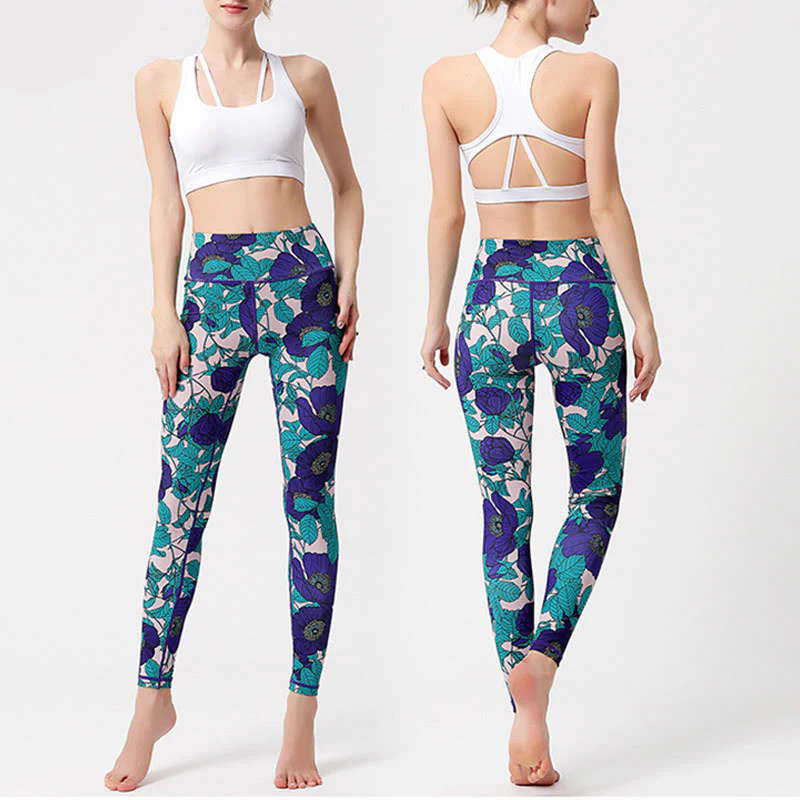 Buddha Stones Petali di fiori colorati Foglie Stampa Sport Esercizio Fitness Vita alta Leggings Pantaloni da yoga da donna - Image 28