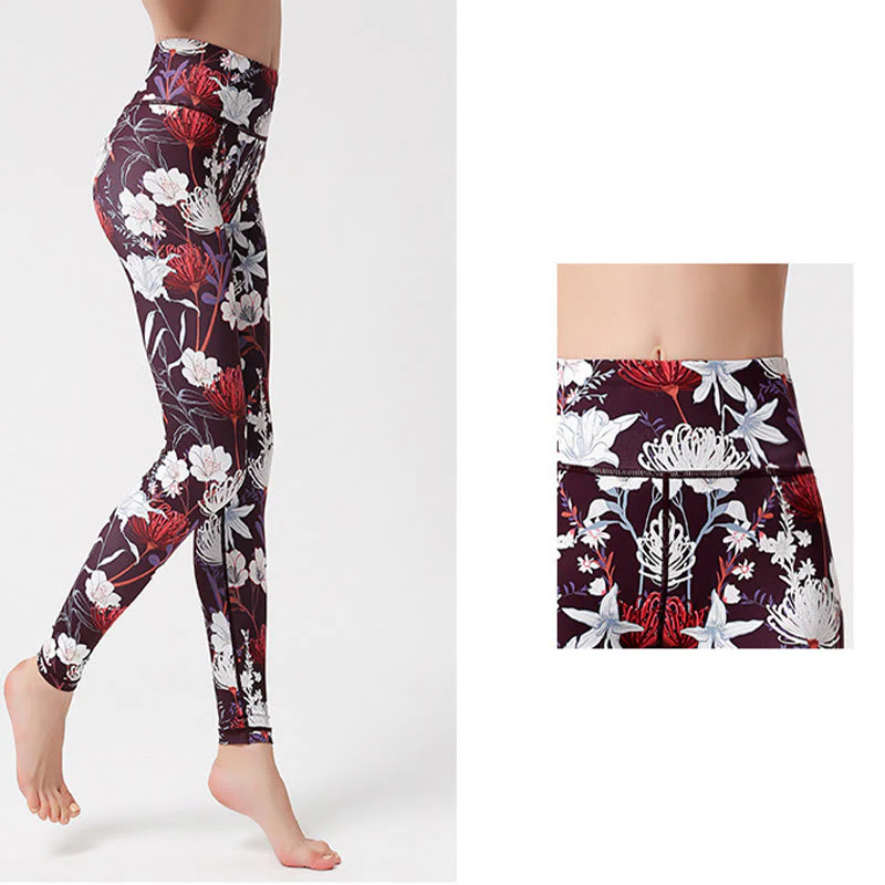 Buddha Stones Petali di fiori colorati Foglie Stampa Sport Esercizio Fitness Vita alta Leggings Pantaloni da yoga da donna - Image 4