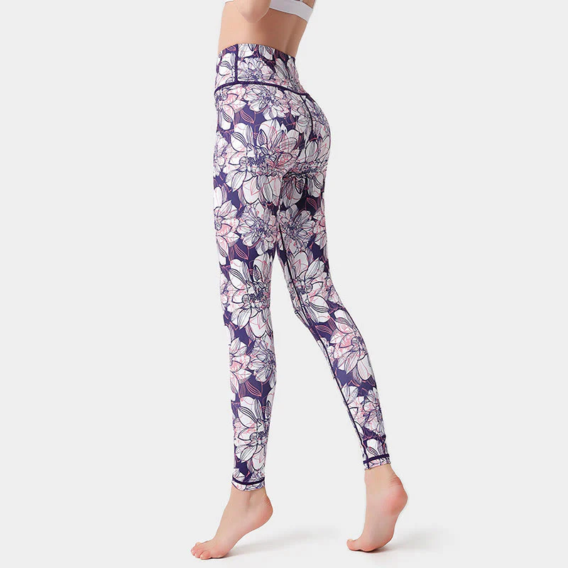 Buddha Stones Petali di fiori colorati Foglie Stampa Sport Esercizio Fitness Vita alta Leggings Pantaloni da yoga da donna - Image 5