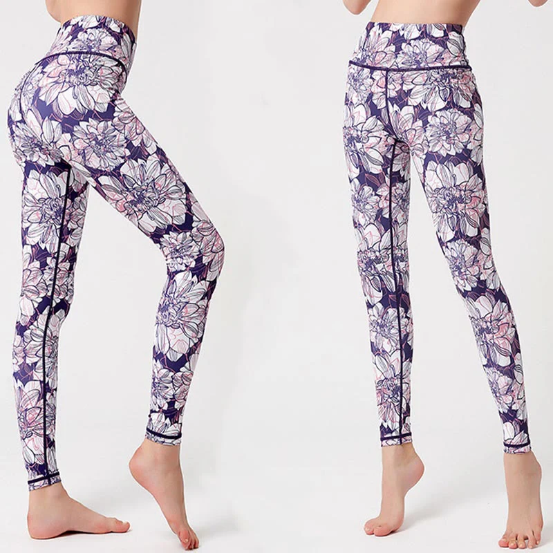 Buddha Stones Petali di fiori colorati Foglie Stampa Sport Esercizio Fitness Vita alta Leggings Pantaloni da yoga da donna - Image 6