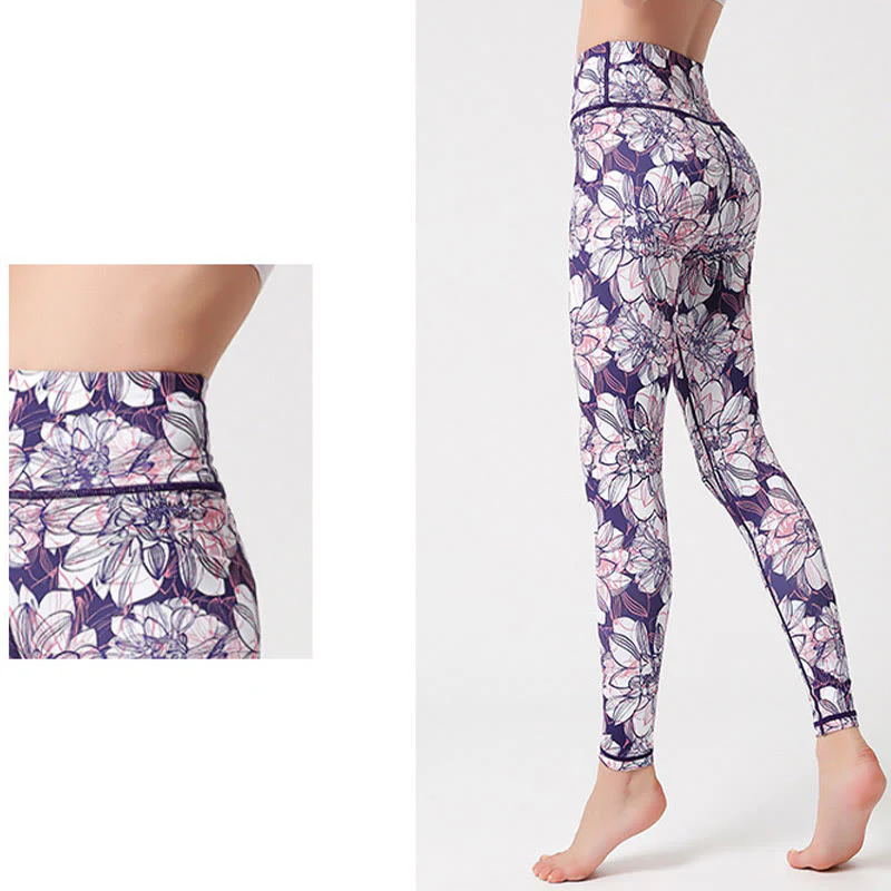 Buddha Stones Petali di fiori colorati Foglie Stampa Sport Esercizio Fitness Vita alta Leggings Pantaloni da yoga da donna - Image 7