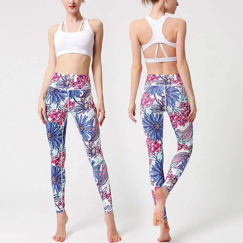 Buddha Stones Petali di fiori colorati Foglie Stampa Sport Esercizio Fitness Vita alta Leggings Pantaloni da yoga da donna - Image 9