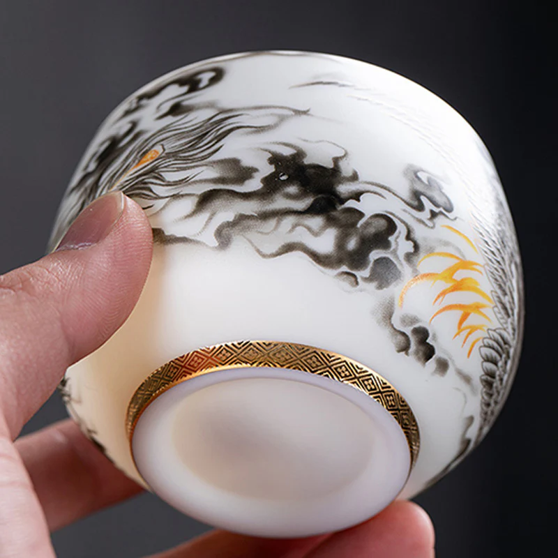 Buddha Stones Phoenix Tazza da tè in porcellana bianca in ceramica Tazza da tè Kung Fu 185 ml con scatola regalo - Image 5
