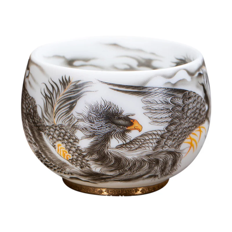 Buddha Stones Phoenix Tazza da tè in porcellana bianca in ceramica Tazza da tè Kung Fu 185 ml con scatola regalo - Image 7