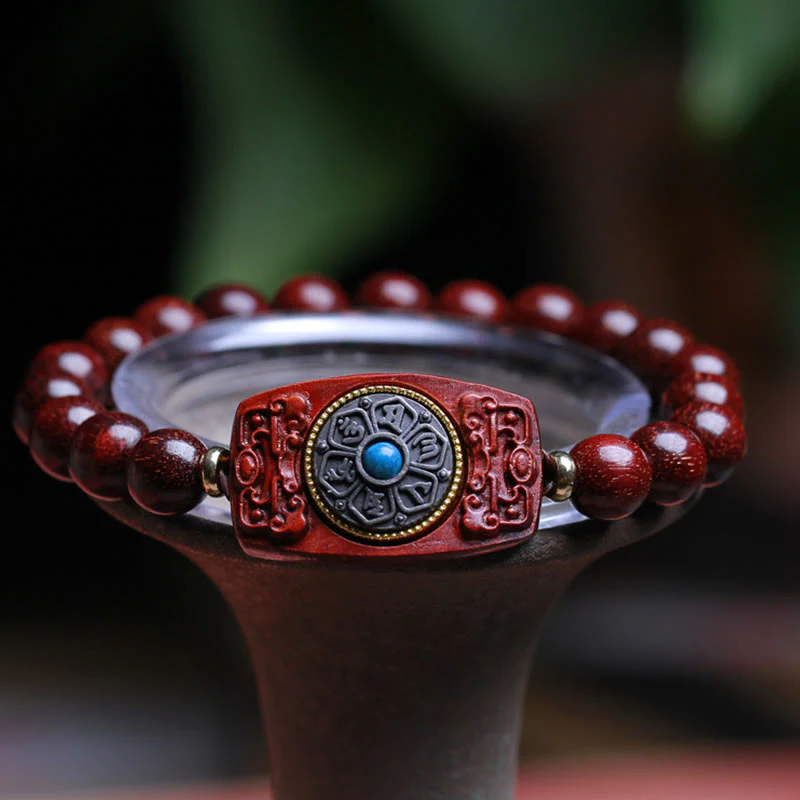 Buddha Stones Piccola foglia Sandalo rosso Sandalo verde Sei vere parole Bracciale della pace