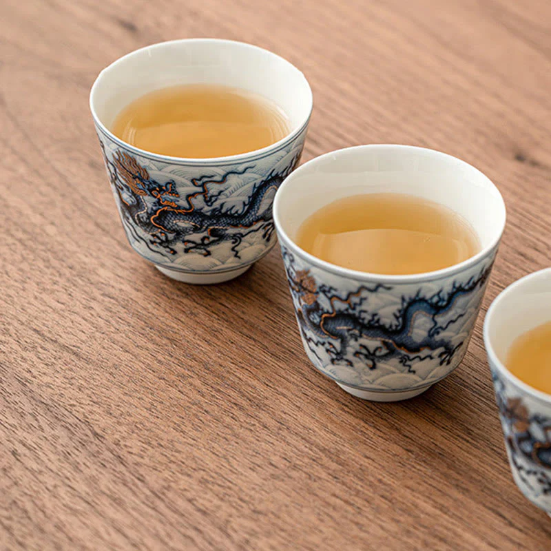 Buddha Stones Piccola tazza da tè in ceramica con motivo drago blu e bianco Tazze da tè Kung Fu 45 ml - Image 12