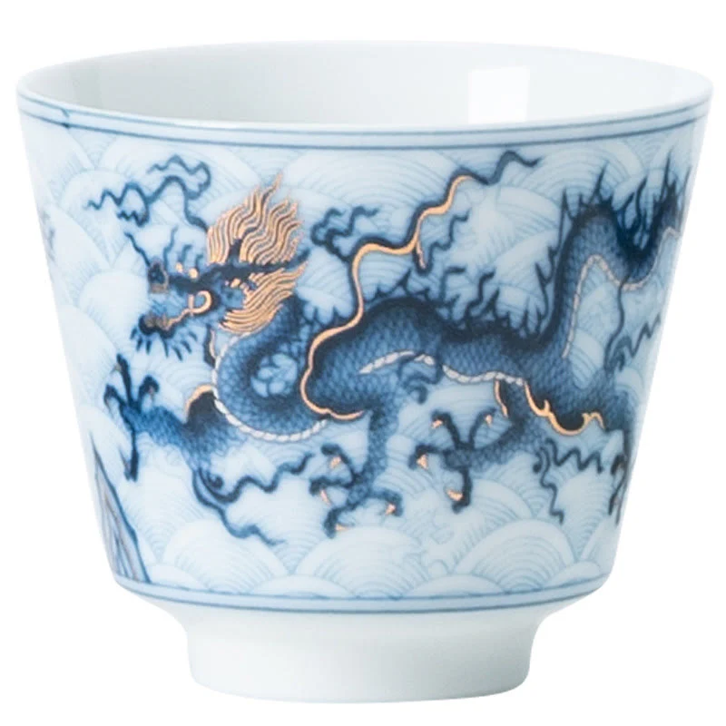 Buddha Stones Piccola tazza da tè in ceramica con motivo drago blu e bianco Tazze da tè Kung Fu 45 ml - Image 14