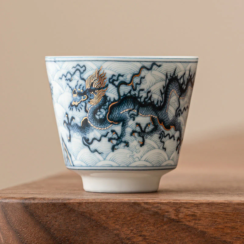 Buddha Stones Piccola tazza da tè in ceramica con motivo drago blu e bianco Tazze da tè Kung Fu 45 ml - Image 2
