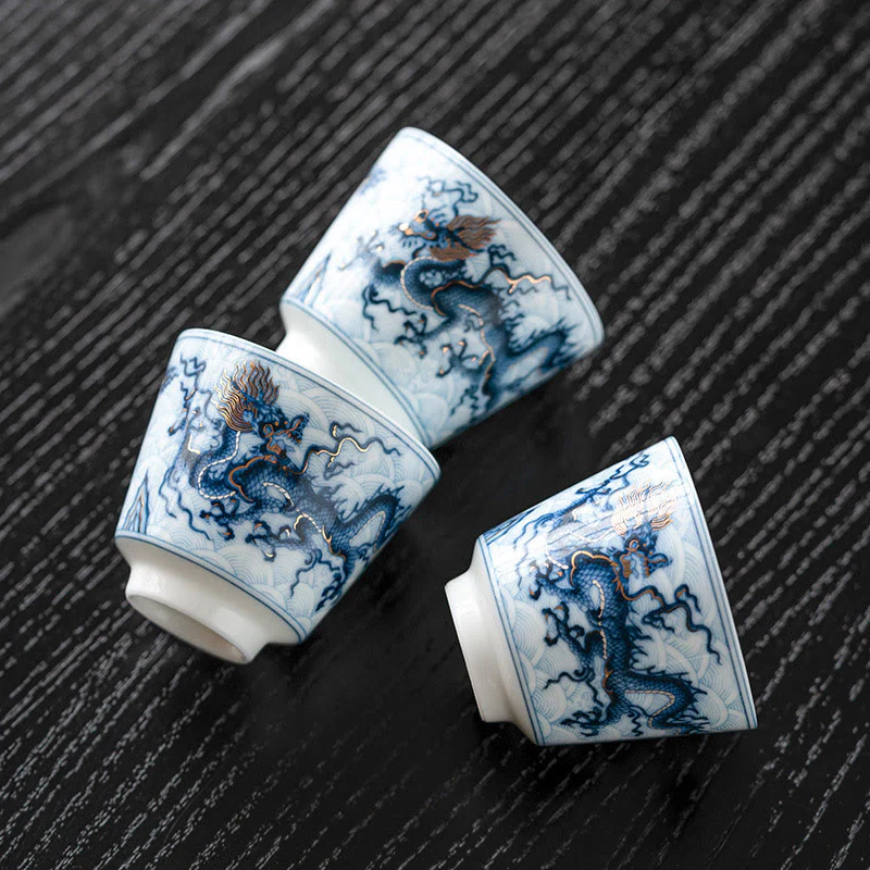 Buddha Stones Piccola tazza da tè in ceramica con motivo drago blu e bianco Tazze da tè Kung Fu 45 ml - Image 3