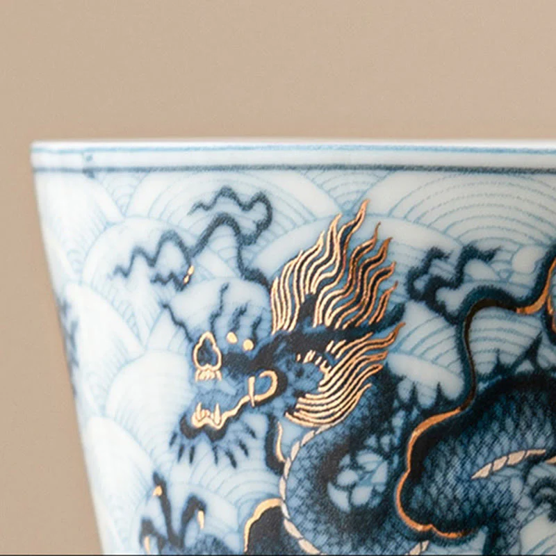 Buddha Stones Piccola tazza da tè in ceramica con motivo drago blu e bianco Tazze da tè Kung Fu 45 ml - Image 6