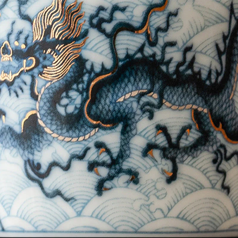 Buddha Stones Piccola tazza da tè in ceramica con motivo drago blu e bianco Tazze da tè Kung Fu 45 ml - Image 7
