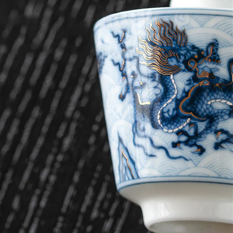 Buddha Stones Piccola tazza da tè in ceramica con motivo drago blu e bianco Tazze da tè Kung Fu 45 ml - Image 8