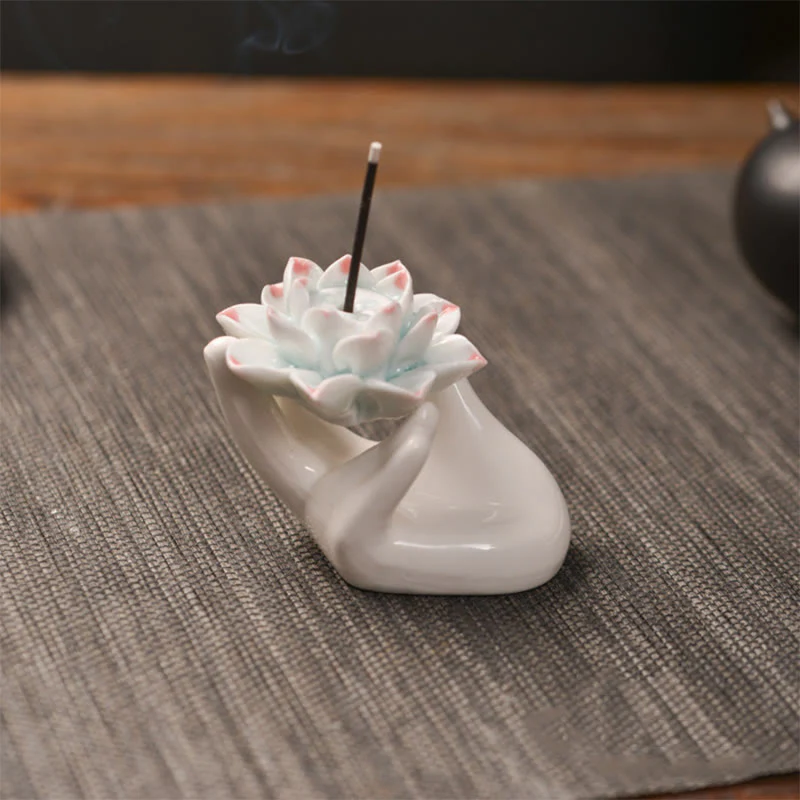 Buddha Stones piccole in ceramica a forma di loto, decorazione per bruciatore di incenso per meditazione e guarigione
