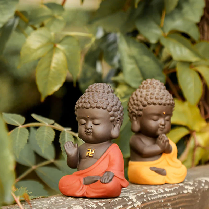 Buddha Stones Piccolo Buddha Serenity Argilla Viola Decorazione della scrivania di casa