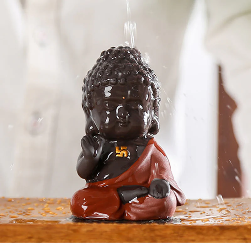 Buddha Stones Piccolo Buddha Serenity Argilla Viola Decorazione della scrivania di casa - Image 13
