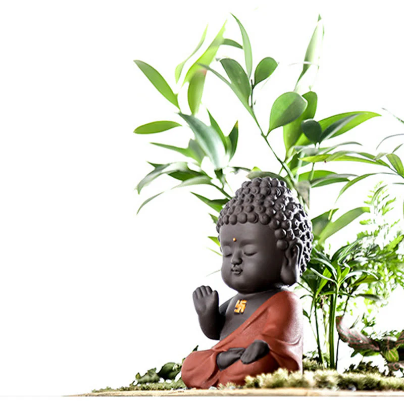 Buddha Stones Piccolo Buddha Serenity Argilla Viola Decorazione della scrivania di casa - Image 14