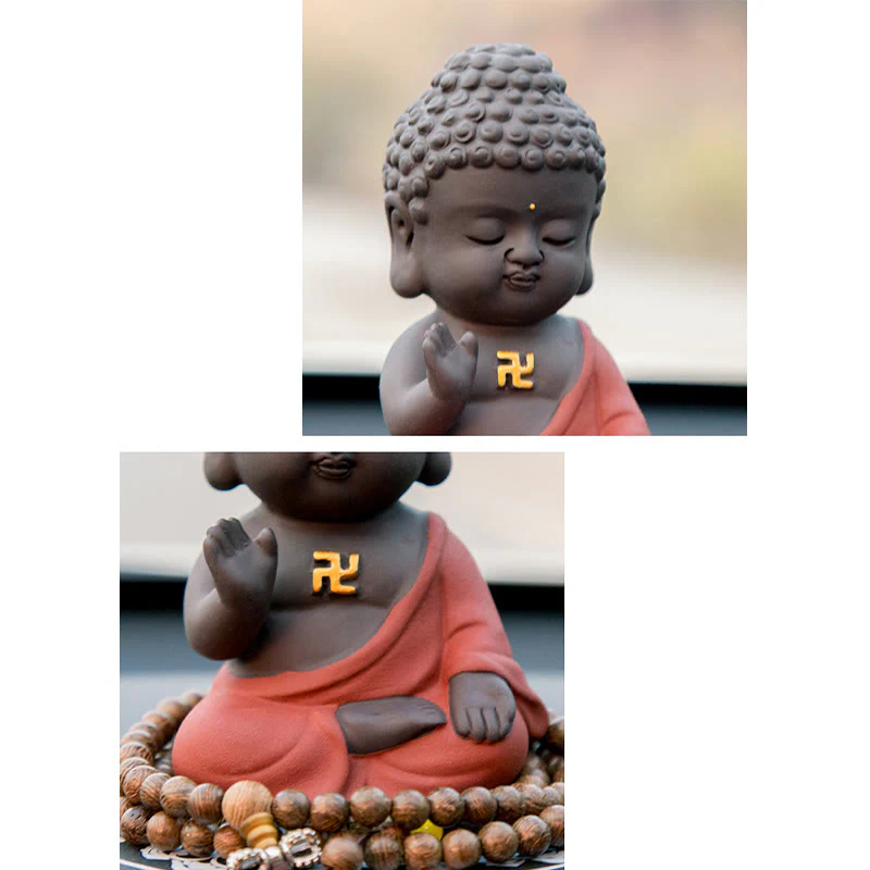 Buddha Stones Piccolo Buddha Serenity Argilla Viola Decorazione della scrivania di casa - Image 15