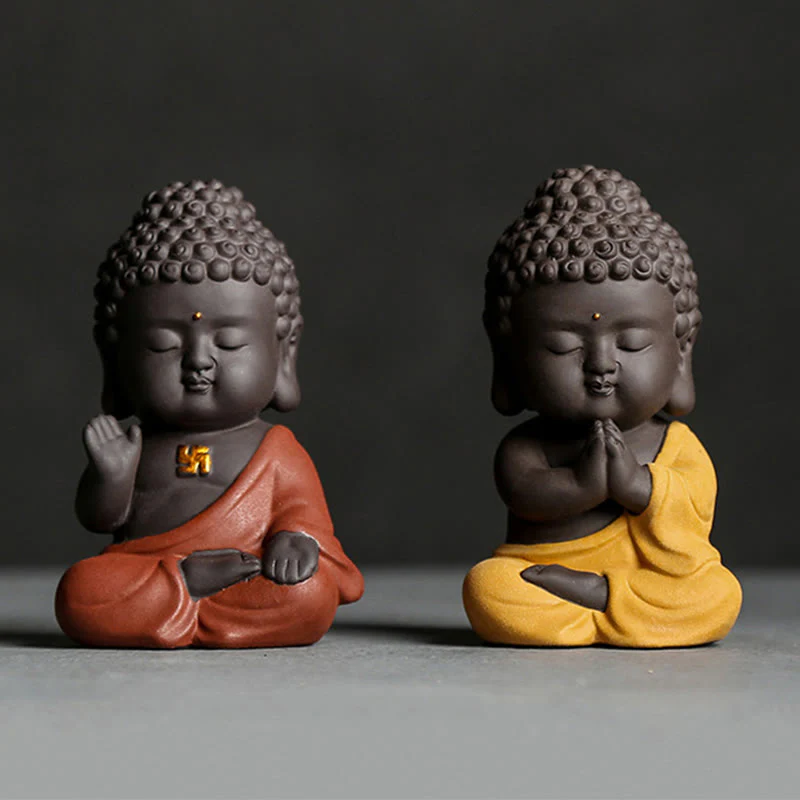 Buddha Stones Piccolo Buddha Serenity Argilla Viola Decorazione della scrivania di casa - Image 2