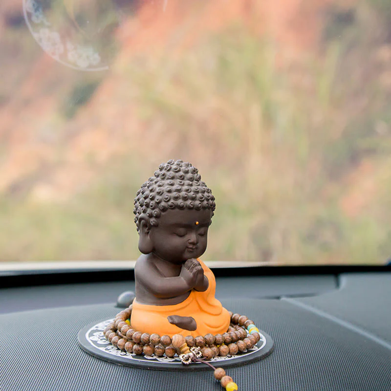 Buddha Stones Piccolo Buddha Serenity Argilla Viola Decorazione della scrivania di casa - Image 20