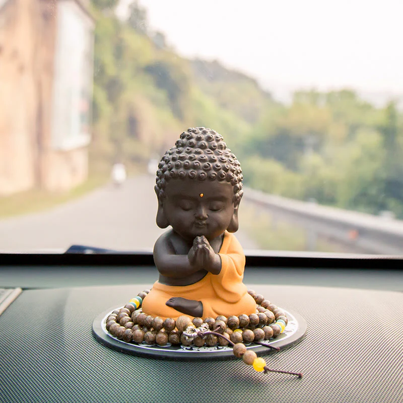 Buddha Stones Piccolo Buddha Serenity Argilla Viola Decorazione della scrivania di casa - Image 21