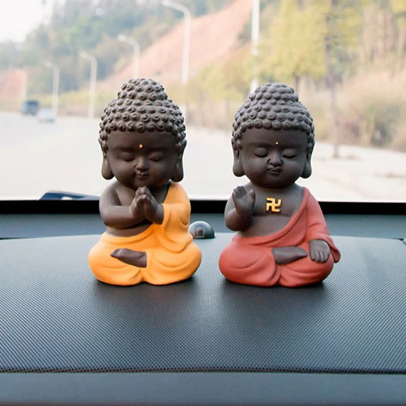 Buddha Stones Piccolo Buddha Serenity Argilla Viola Decorazione della scrivania di casa - Image 26