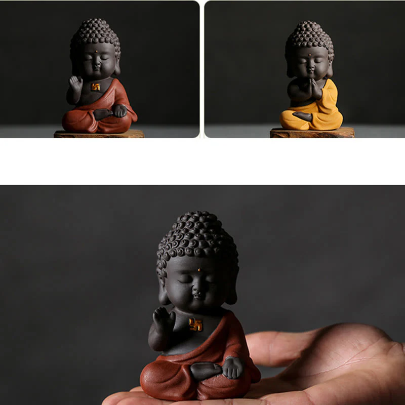 Buddha Stones Piccolo Buddha Serenity Argilla Viola Decorazione della scrivania di casa - Image 28